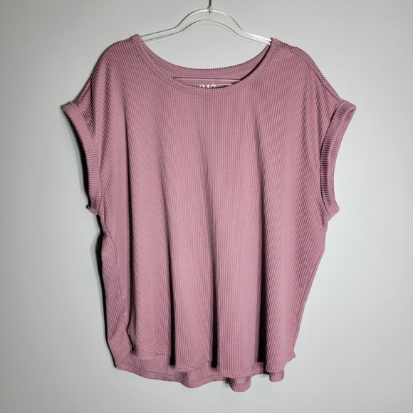 24/7 by Maurices Plus Size 1x Ribbed Knit Short Sleeve Tee Mauve Boxy Lagenlook - Picture 2 of 9